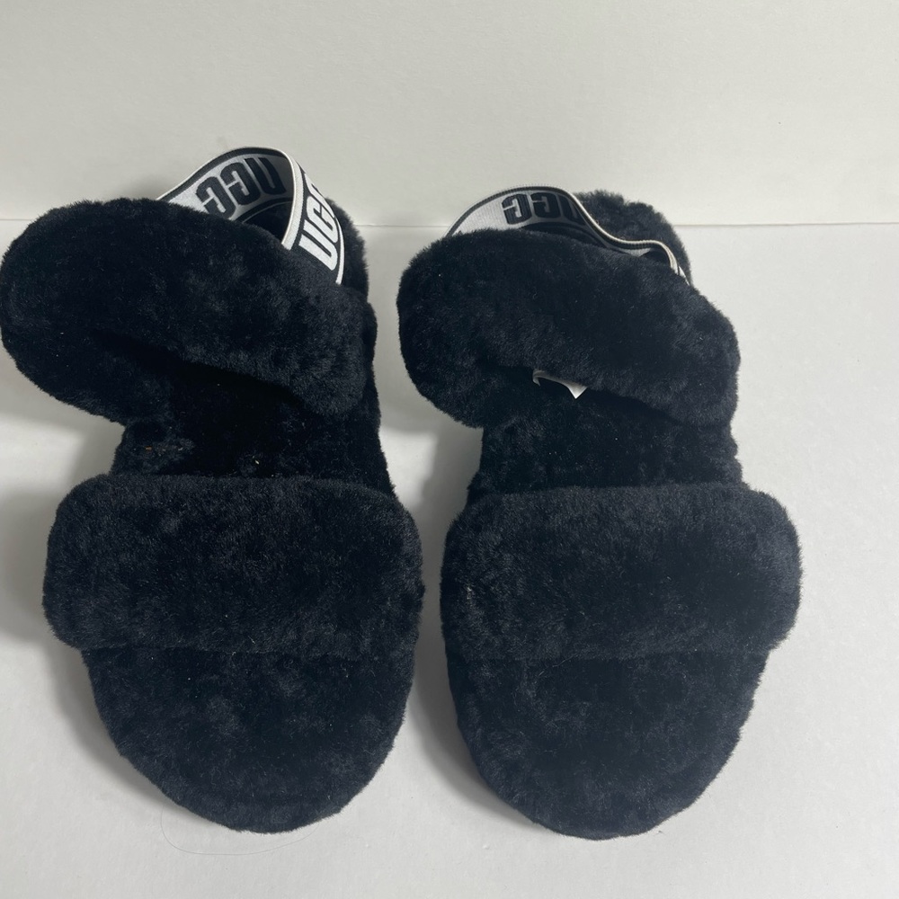 UGG Black Fluffy Slippers